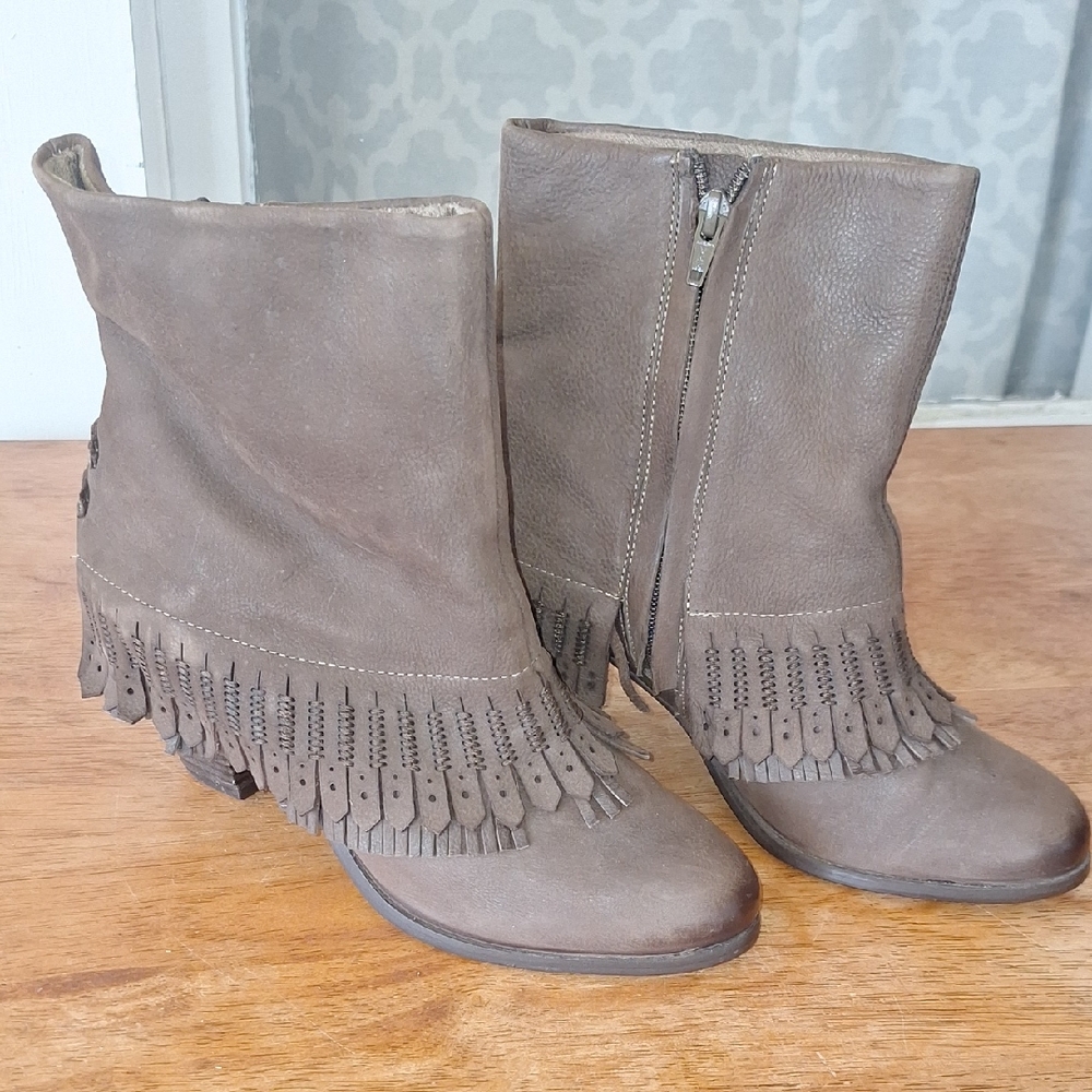 Naughty Monkey Taupe Fringe Ankle Boots